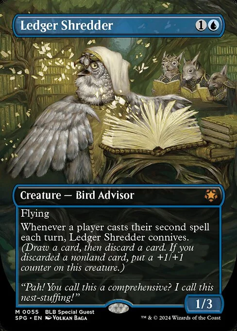 Ledger Shredder, carta Magic di tipo Creature — Bird Advisor illustrata da Volkan Baǵa