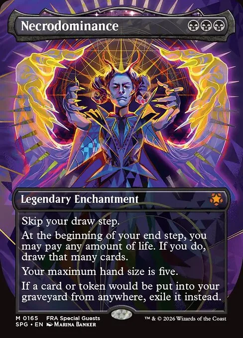Necrodominance, carta Magic di tipo Legendary Enchantment illustrata da Marina Banker