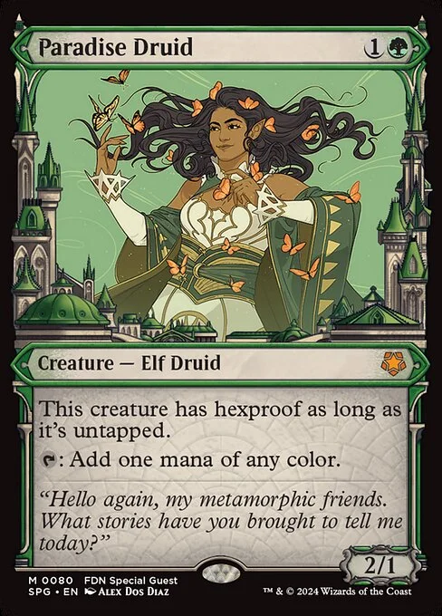 Paradise Druid, carta Magic di tipo Creature — Elf Druid illustrata da Alex Dos Diaz