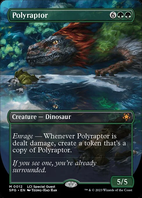 Polyraptor, carta Magic di tipo Creature — Dinosaur illustrata da Yeong-Hao Han