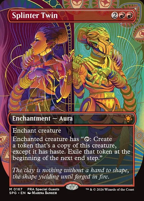 Splinter Twin, carta Magic di tipo Enchantment — Aura illustrata da Marina Banker