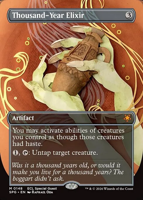 Thousand-Year Elixir, carta Magic di tipo Artifact illustrata da Raphael Oda