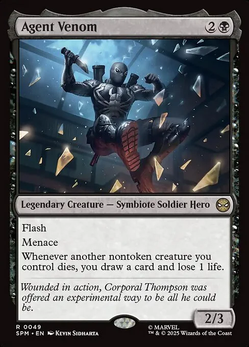 Agent Venom, carta Magic di tipo Legendary Creature — Symbiote Soldier Hero illustrata da Kevin Sidharta