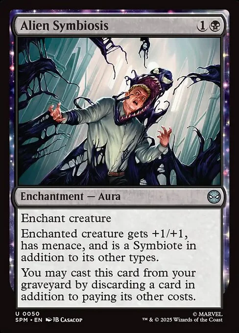 Alien Symbiosis, carta Magic di tipo Enchantment — Aura illustrata da JB Casacop