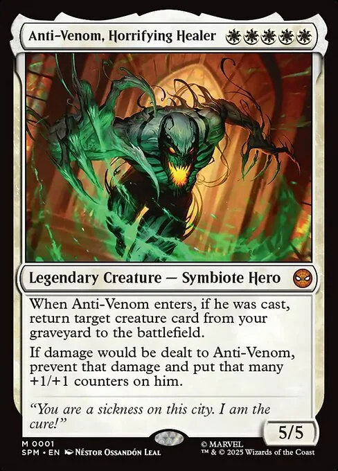 Anti-Venom, Horrifying Healer, carta Magic di tipo Legendary Creature — Symbiote Hero illustrata da Néstor Ossandón Leal
