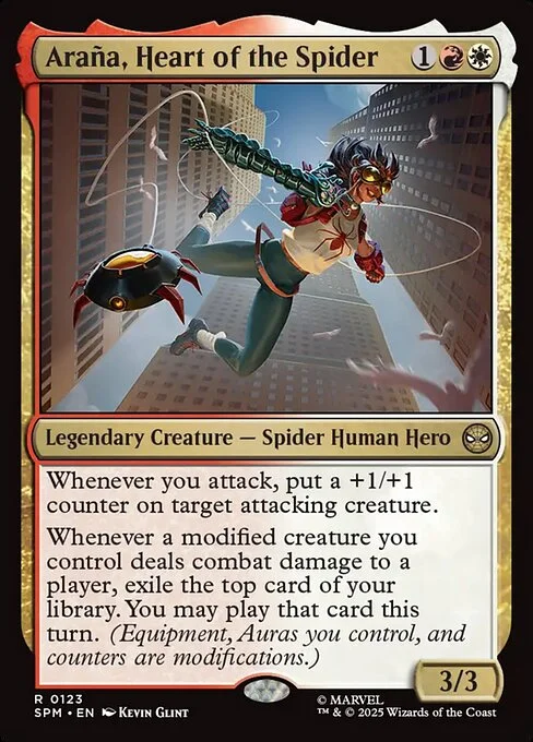 Araña, Heart of the Spider, carta Magic di tipo Legendary Creature — Spider Human Hero illustrata da Kevin Glint