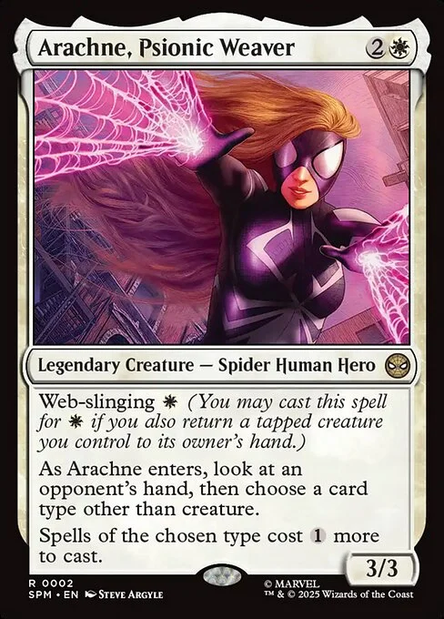 Arachne, Psionic Weaver, carta Magic di tipo Legendary Creature — Spider Human Hero illustrata da Steve Argyle