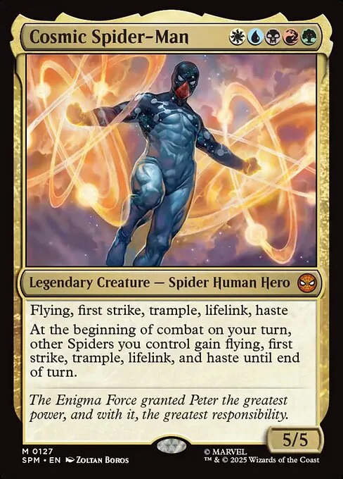 Cosmic Spider-Man, carta Magic di tipo Legendary Creature — Spider Human Hero illustrata da Zoltan Boros