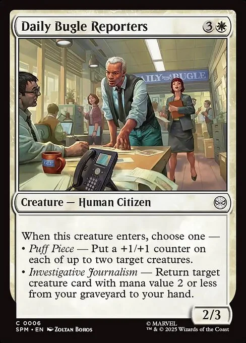 Daily Bugle Reporters, carta Magic di tipo Creature — Human Citizen illustrata da Zoltan Boros
