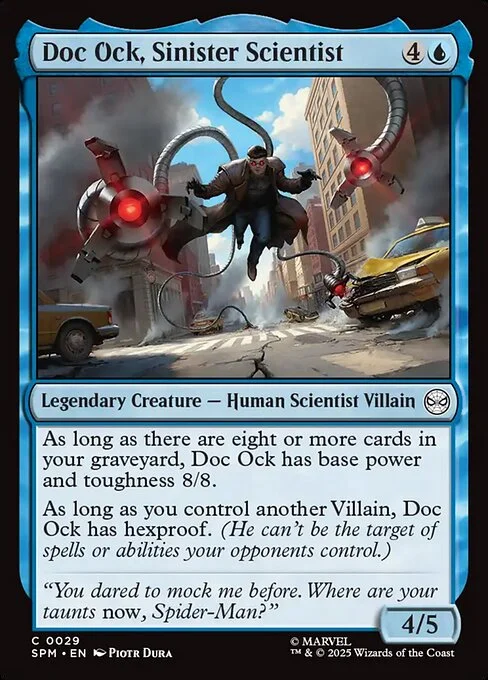 Doc Ock, Sinister Scientist, carta Magic di tipo Legendary Creature — Human Scientist Villain illustrata da Piotr Dura