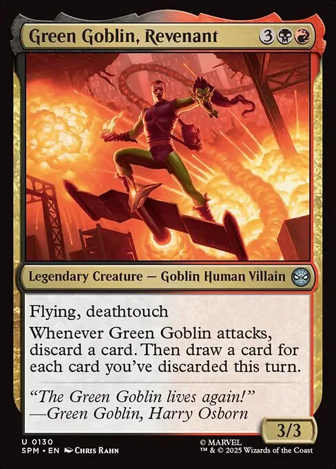 Green Goblin, Revenant, carta Magic di tipo Legendary Creature — Goblin Human Villain illustrata da Chris Rahn