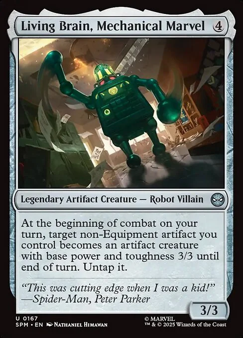 Living Brain, Mechanical Marvel, carta Magic di tipo Legendary Artifact Creature — Robot Villain illustrata da Nathaniel Himawan