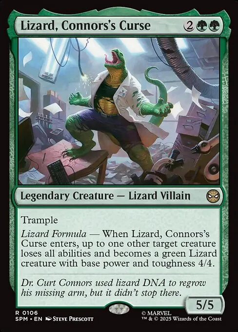 Lizard, Connors's Curse, carta Magic di tipo Legendary Creature — Lizard Villain illustrata da Steve Prescott