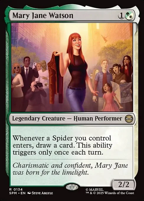 Mary Jane Watson, carta Magic di tipo Legendary Creature — Human Performer illustrata da Steve Argyle