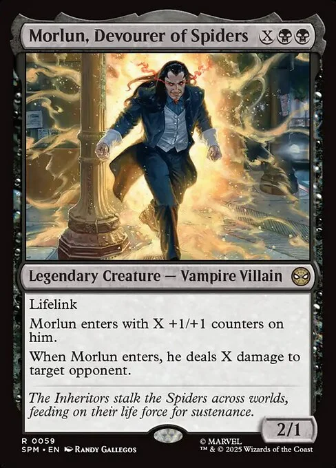 Morlun, Devourer of Spiders, carta Magic di tipo Legendary Creature — Vampire Villain illustrata da Randy Gallegos