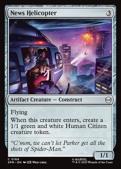 News Helicopter, carta Magic di tipo Artifact Creature — Construct illustrata da Lee Woo-chul