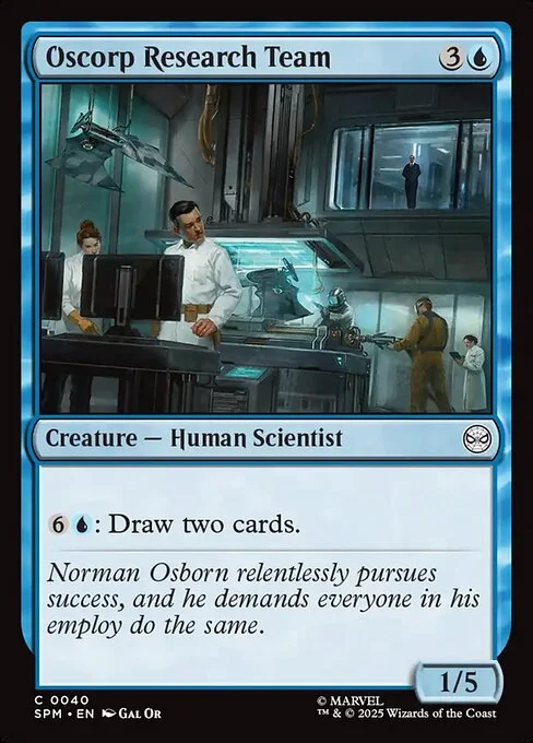 Oscorp Research Team, carta Magic di tipo Creature — Human Scientist illustrata da Gal Or