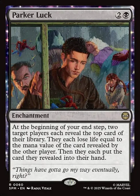 Parker Luck, carta Magic di tipo Enchantment illustrata da Raoul Vitale