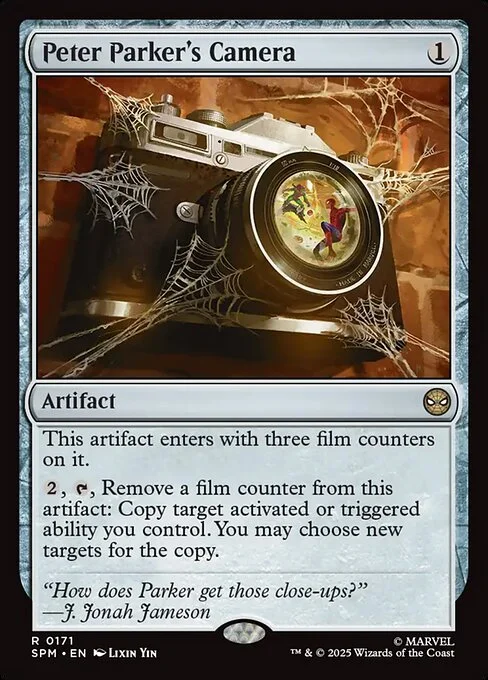 Peter Parker's Camera, carta Magic di tipo Artifact illustrata da Lixin Yin