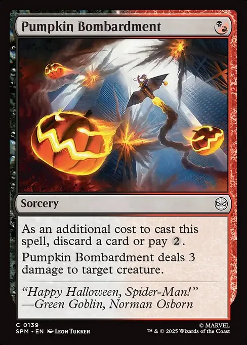Pumpkin Bombardment, carta Magic di tipo Sorcery illustrata da Leon Tukker