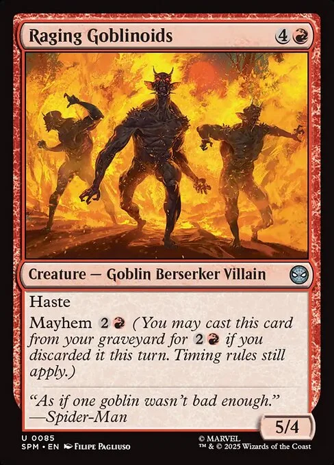Raging Goblinoids, carta Magic di tipo Creature — Goblin Berserker Villain illustrata da Filipe Pagliuso
