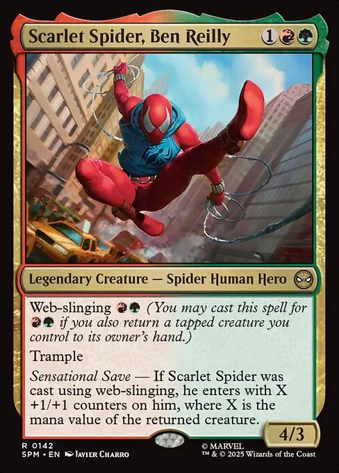 Scarlet Spider, Ben Reilly, carta Magic di tipo Legendary Creature — Spider Human Hero illustrata da Javier Charro