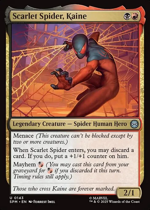 Scarlet Spider, Kaine, carta Magic di tipo Legendary Creature — Spider Human Hero illustrata da Forrest Imel