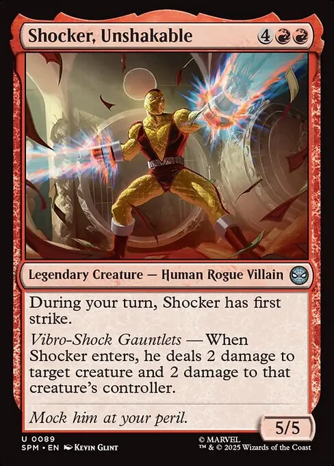 Shocker, Unshakable, carta Magic di tipo Legendary Creature — Human Rogue Villain illustrata da Kevin Glint