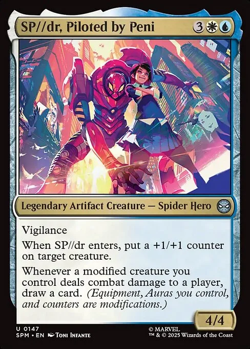 SP//dr, Piloted by Peni, carta Magic di tipo Legendary Artifact Creature — Spider Hero illustrata da Toni Infante