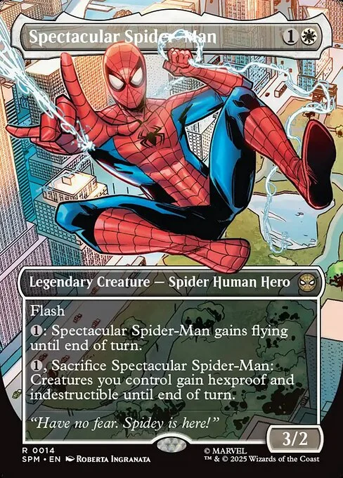 Spectacular Spider-Man, carta Magic di tipo Legendary Creature — Spider Human Hero illustrata da Roberta Ingranata