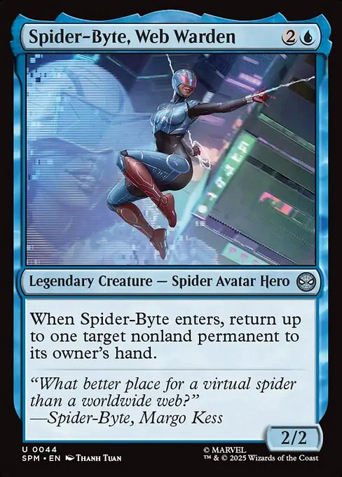 Spider-Byte, Web Warden, carta Magic di tipo Legendary Creature — Spider Avatar Hero illustrata da Thanh Tuấn