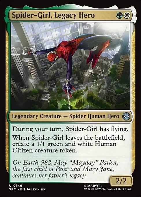 Spider-Girl, Legacy Hero, carta Magic di tipo Legendary Creature — Spider Human Hero illustrata da Lixin Yin