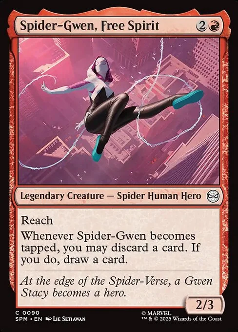 Spider-Gwen, Free Spirit, carta Magic di tipo Legendary Creature — Spider Human Hero illustrata da Lie Setiawan