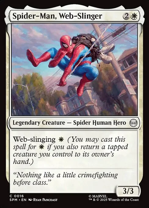 Spider-Man, Web-Slinger, carta Magic di tipo Legendary Creature — Spider Human Hero illustrata da Ryan Pancoast
