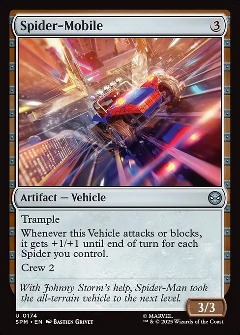 Spider-Mobile, carta Magic di tipo Artifact — Vehicle illustrata da Bastien Grivet