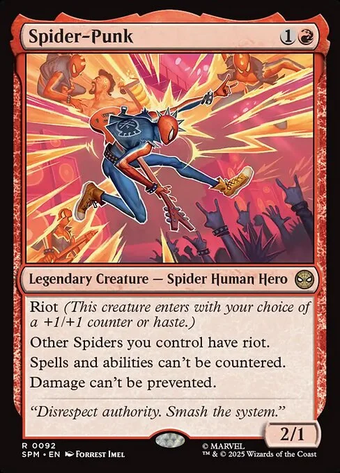Spider-Punk, carta Magic di tipo Legendary Creature — Spider Human Hero illustrata da Forrest Imel