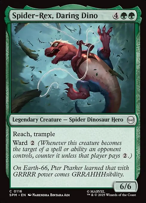 Spider-Rex, Daring Dino, carta Magic di tipo Legendary Creature — Spider Dinosaur Hero illustrata da Narendra Bintara Adi