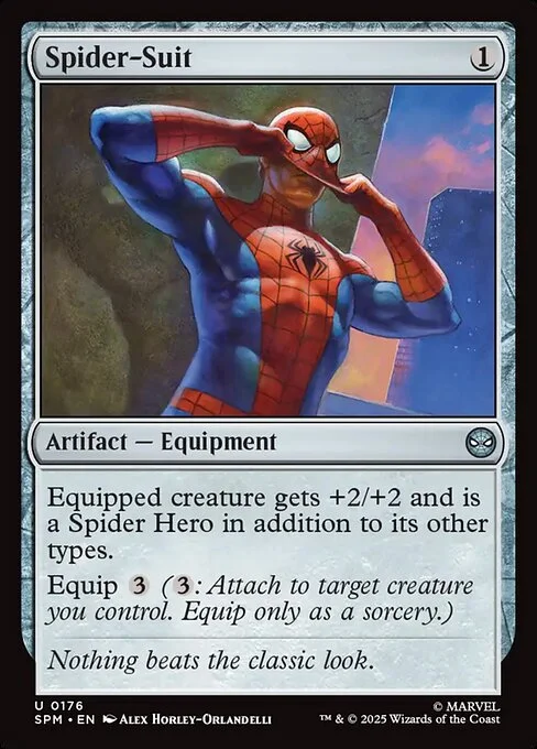 Spider-Suit, carta Magic di tipo Artifact — Equipment illustrata da Alex Horley-Orlandelli