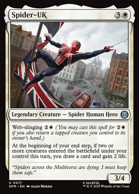 Spider-UK, carta Magic di tipo Legendary Creature — Spider Human Hero illustrata da Allen Morris