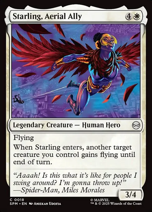 Starling, Aerial Ally, carta Magic di tipo Legendary Creature — Human Hero illustrata da Aniekan Udofia
