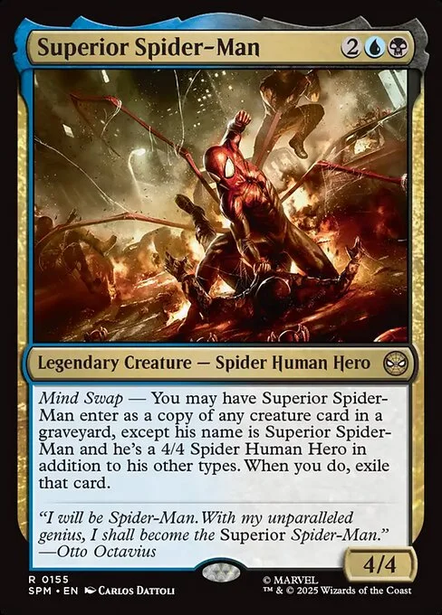 Superior Spider-Man, carta Magic di tipo Legendary Creature — Spider Human Hero illustrata da Carlos Dattoli