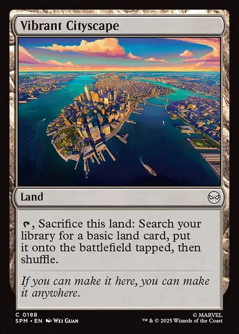 Vibrant Cityscape, carta Magic di tipo Land illustrata da Wei Guan