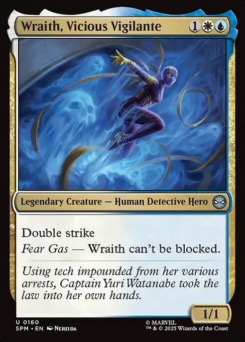 Wraith, Vicious Vigilante, carta Magic di tipo Legendary Creature — Human Detective Hero illustrata da Nereida