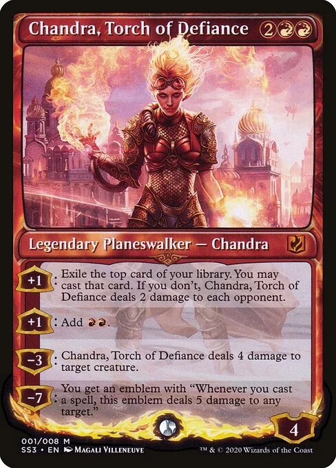 Chandra, Torch of Defiance, carta Magic di tipo Legendary Planeswalker — Chandra illustrata da Magali Villeneuve