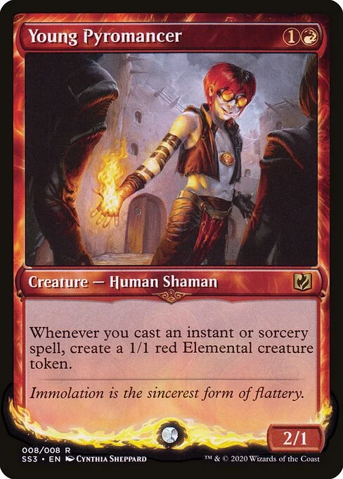 Young Pyromancer, carta Magic di tipo Creature — Human Shaman illustrata da Cynthia Sheppard