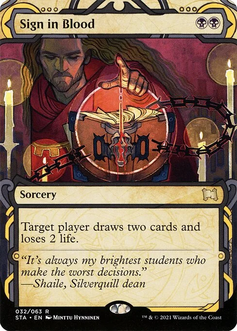Sign in Blood, carta Magic di tipo Sorcery illustrata da Minttu Hynninen