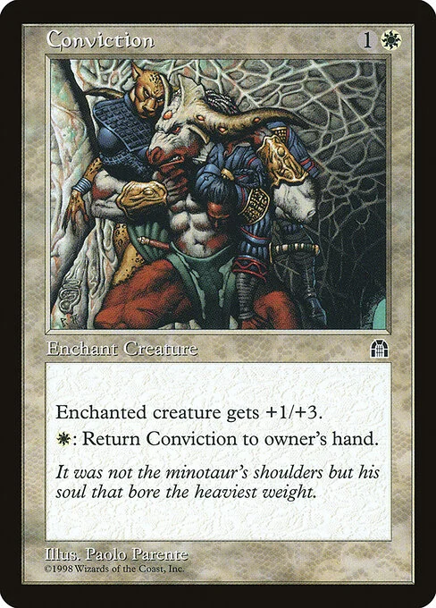 Conviction, carta Magic di tipo Enchantment — Aura illustrata da Paolo Parente
