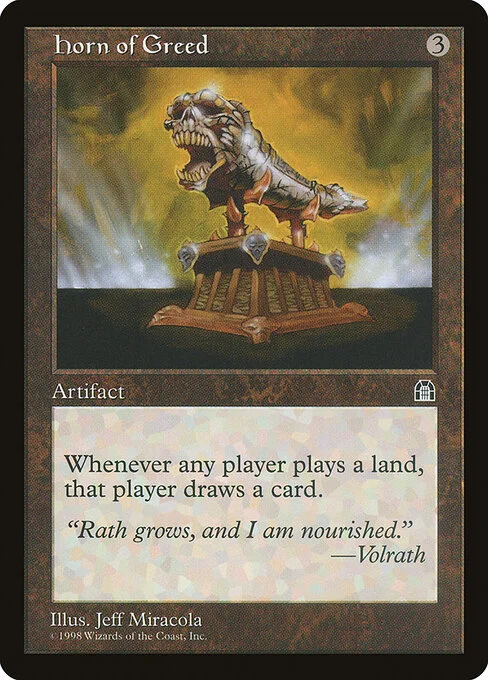 Horn of Greed, carta Magic di tipo Artifact illustrata da Jeff Miracola