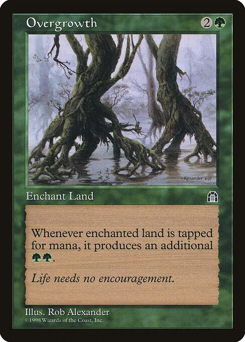 Overgrowth, carta Magic di tipo Enchantment — Aura illustrata da Rob Alexander