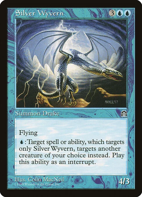 Silver Wyvern, carta Magic di tipo Creature — Drake illustrata da Colin MacNeil